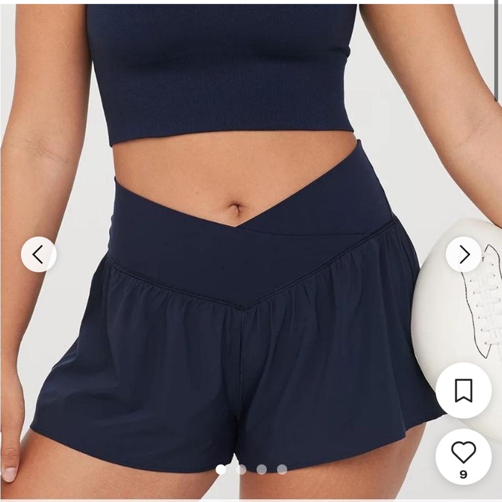 EUC Size Large Aerie Offline Real Me Flowy Cross Over Shorts Navy Blue